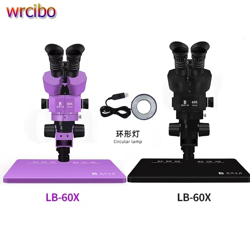 Luban LB-60X 6~60X Trinocular Stereo Microscope Support Diopter Adjustment For PCB Soldering Repair HD Microscope Tools Set