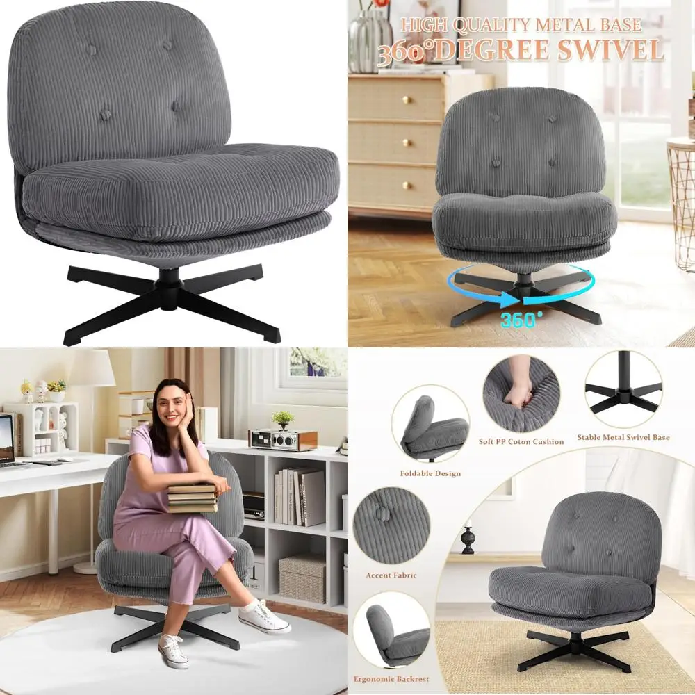 كرسي معاصر دوار 360 درجة: كرسي قراءة منجد من القطيفة مع وسادة ناعمة وصالة بإطار معدني