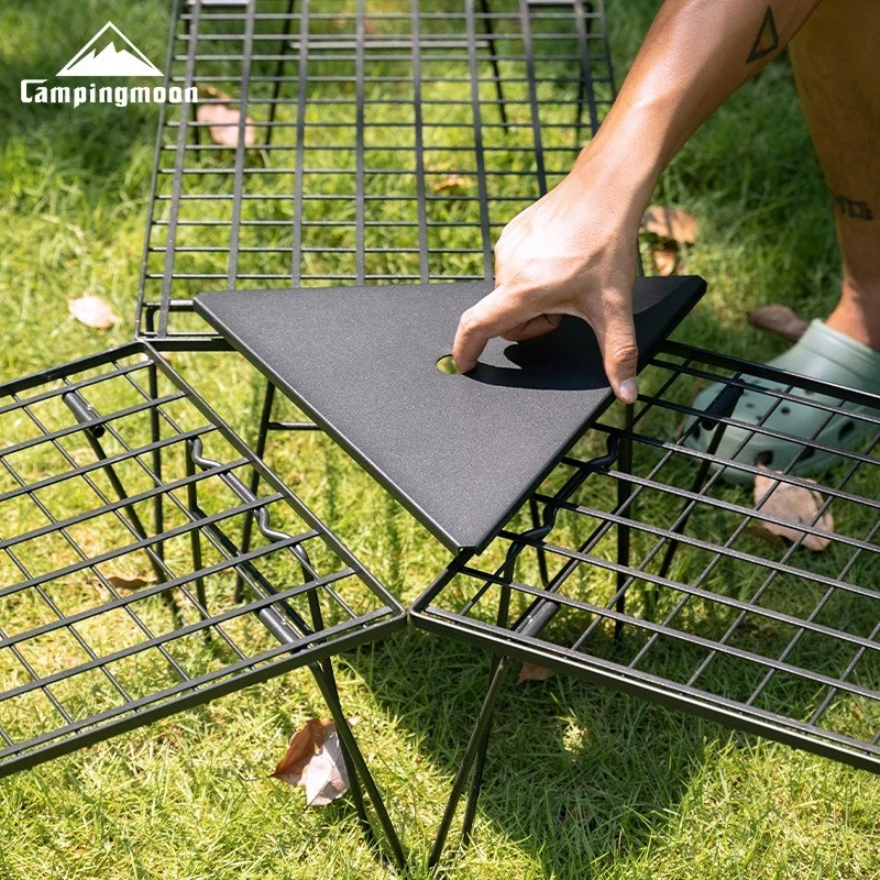 CAMPINGMOON T-2357BK Light Mesh Table Aluminum Alloy Triangle Board Storage Table Board Outdoor Folding Table Expansion Panel