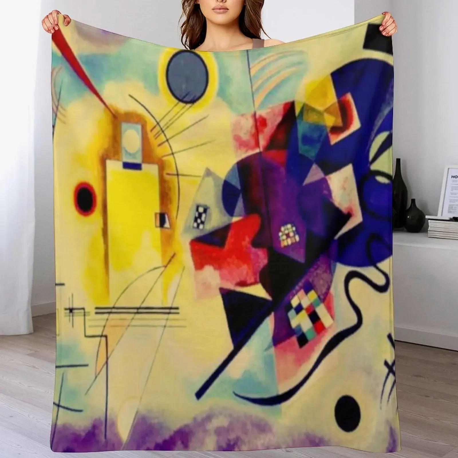 Amarillo-Rojo-Azul |   Manta decorativa con diseño de arte abstracto de Kandinsky, manta acogedora, regalo de cumpleaños para él y ella
