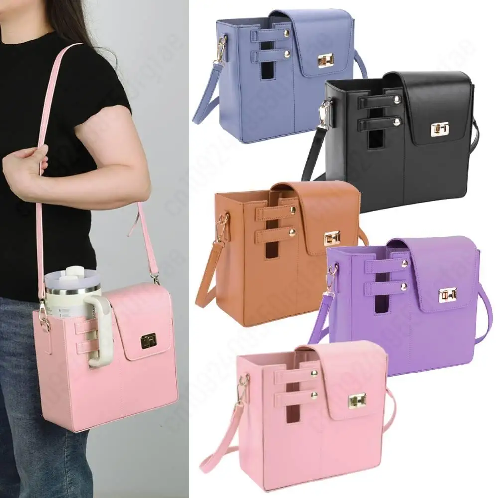 

Water Bottle Storage Shoulder Bag Women Crossbody Bag Adjustable Strap Water Cup Carrier Bag PU Leather Travel Cup Holder Bag