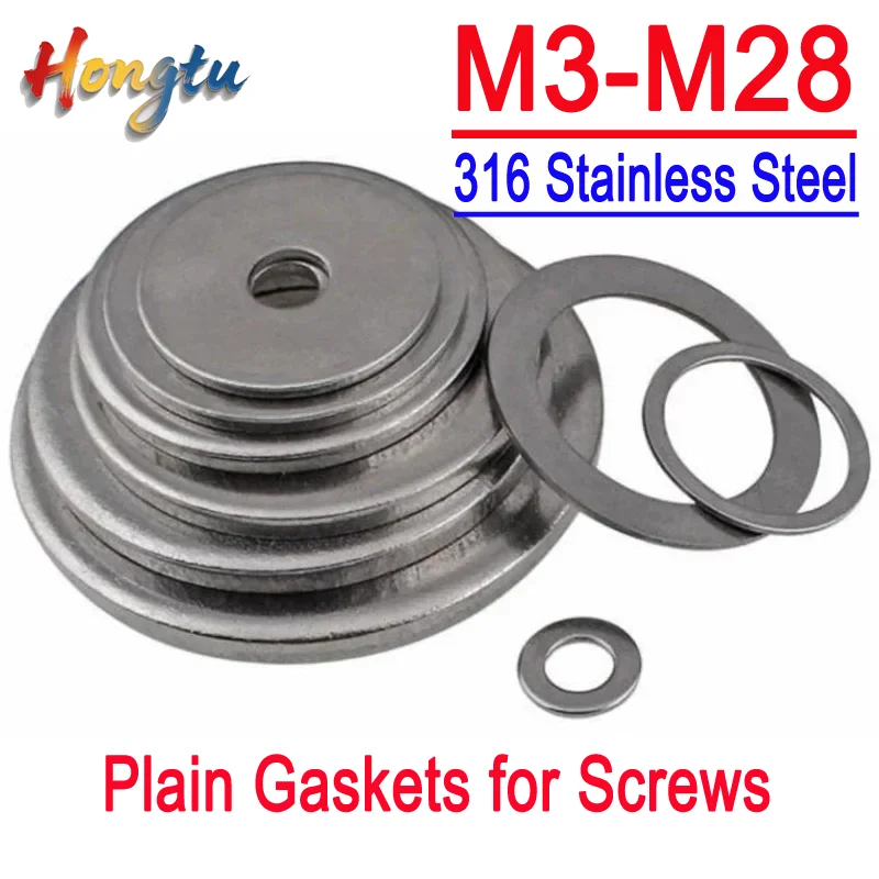 

Hongtu 316 Stainless Steel Oversize Metric Flat Washers - M3/M4/M5/M6/M8/M10/M12~M28, Plain Gaskets for Screws & Bolts