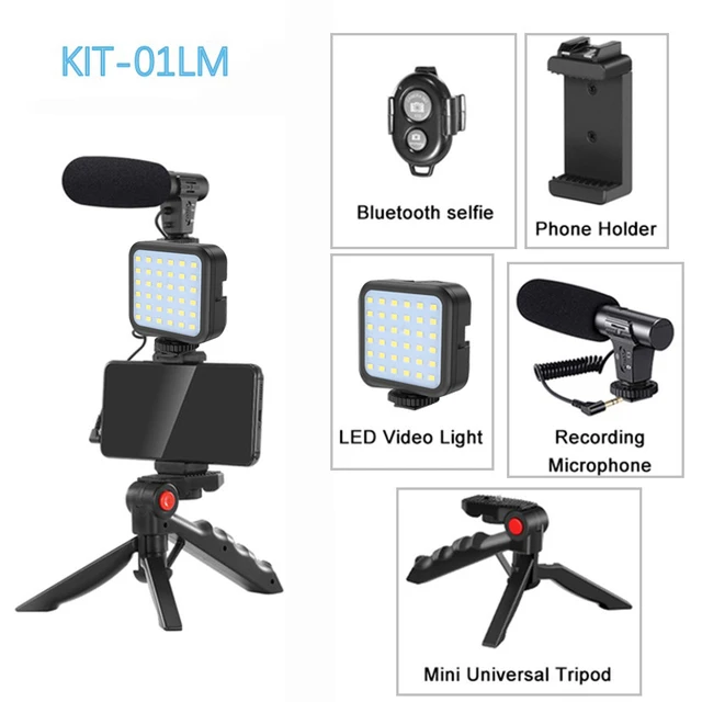 Condenser Microphone With Tripod LED Fill Light For Interview Live Recording YouTube For Professional Photo Video Camera Phone