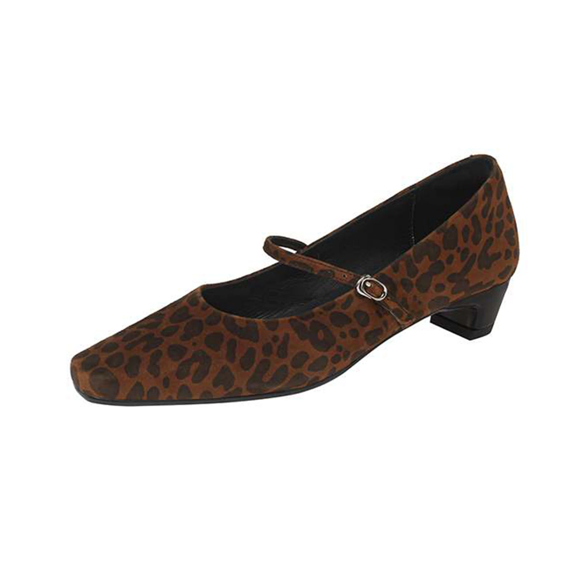 Krazing Pot Sheep Skin Suede Ins Square Toe Thick Low Heels Street Wear Summer Leopard Patterns Vintage Chic Women Shallow Pumps view 5