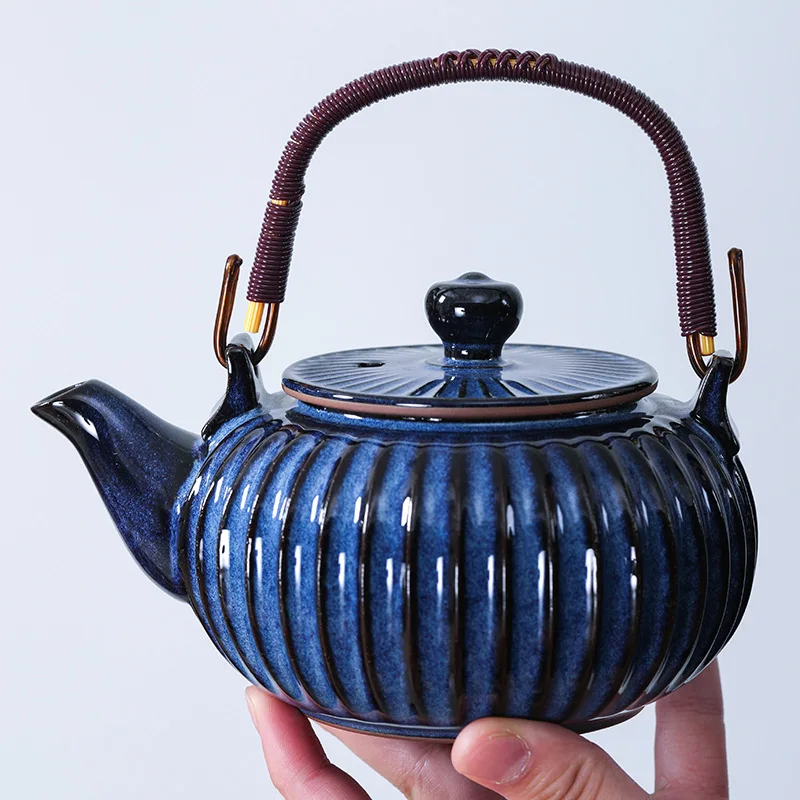 Blue Teapot Ceramic Striped Beam Teapot Large Capacity Kung Fu Tea Set Chhai