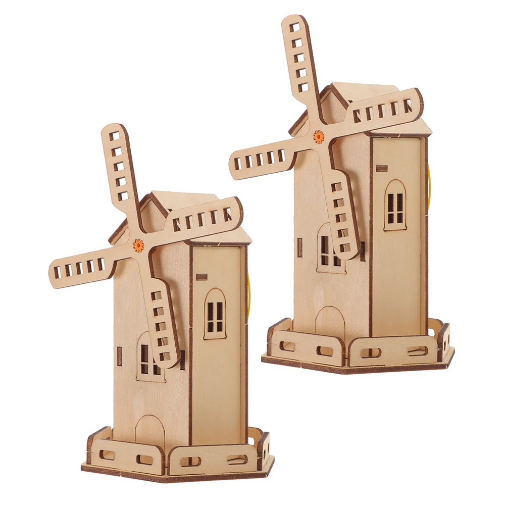 2 conjuntos de moinho de vento solar montagem de madeira experimento científico kit diy educacional crianças-em projetos