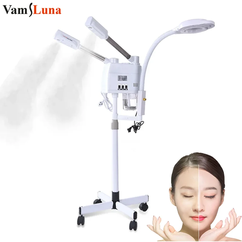 Facial Steamer Standing 3 in 1 Ozone Hot & Cold Warm Mist Ion Steamer Face Deep Cleaning Vaporizer Salon Home Spa Sprayer Lamp