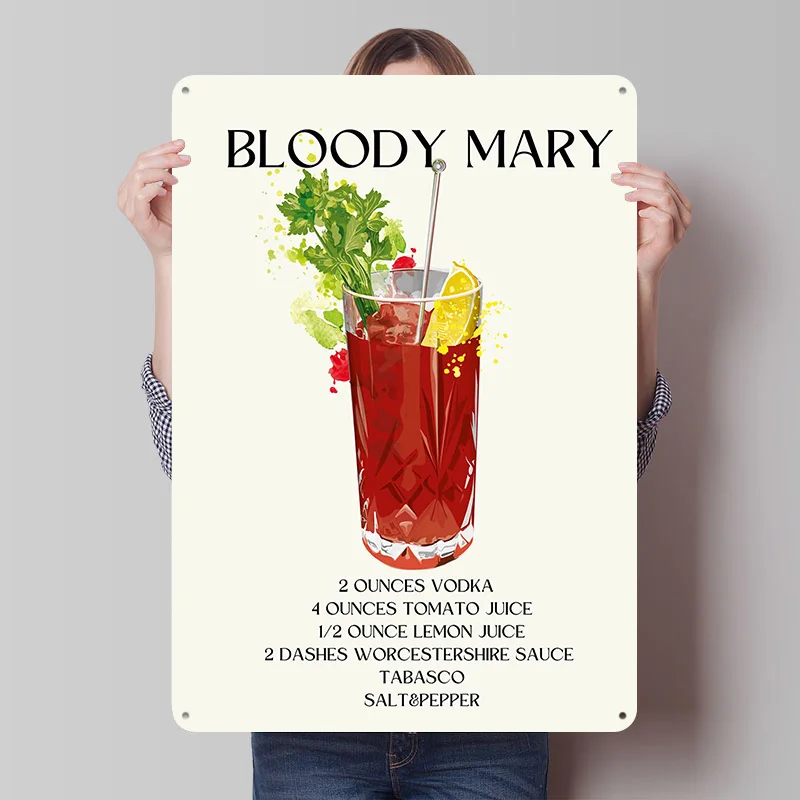 Bloody Mary Cocktail Rezept Metallposter Individuelle Wandkunst Retro Vintage Blechschilder für Männerhöhle Dekoration Wohndeko-Artikel