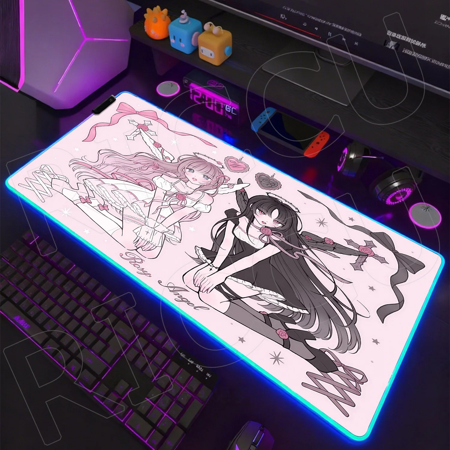 RGB XXL ماوس الوسادة كمبيوتر محمول الألعاب ثقافة فرعية LED مكتب الحصير ملحقات الكمبيوتر Kawaii ألعاب الملاك أنيمي مثير الفتيات لوحة المفاتيح السجاد الوردي