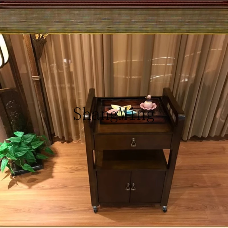 

ZYY retro solid wood cart three-layer folio cabinet door with drawer multi-functional shelf