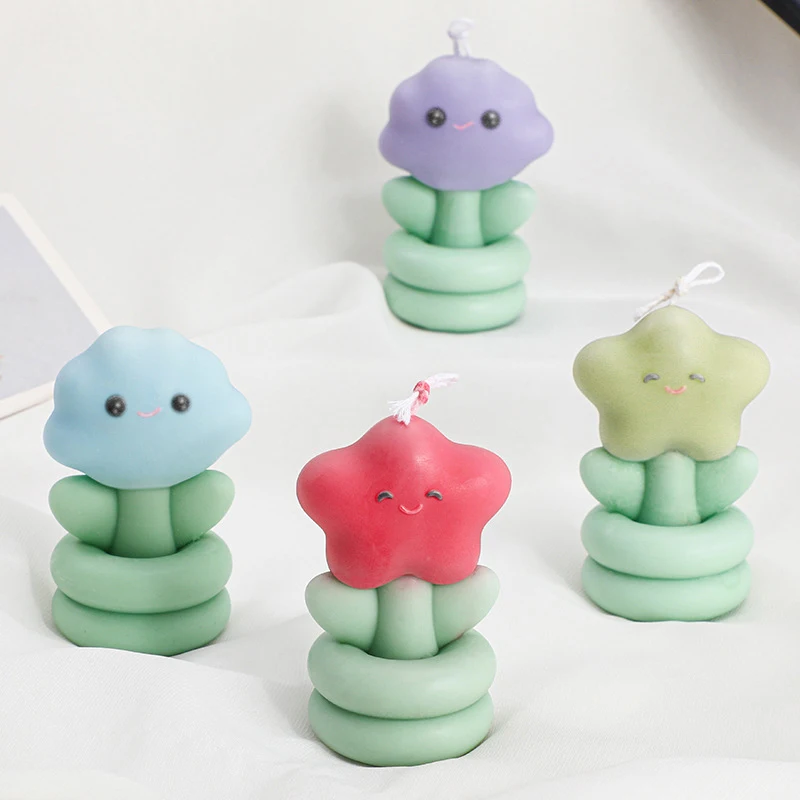 3D Star Plant Shape Candle Mold Silicone Molds Cute Jewelry Soap Making Mold DIY Ornament Making Tool Pudding Candy Baking Mould