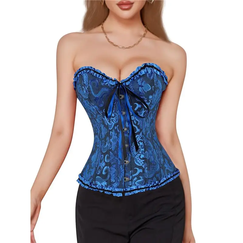 مشد مشد نسائي موضة 2025 من عصر النهضة مزين بالزهور برباط علوي بدون أكمام ورقبة على شكل حرف v ملابس داخلية #1