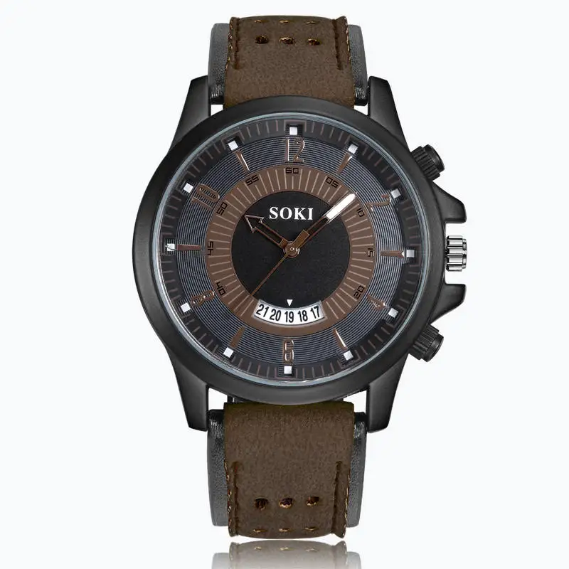 fashion leather band calendar quartz men Sports watch