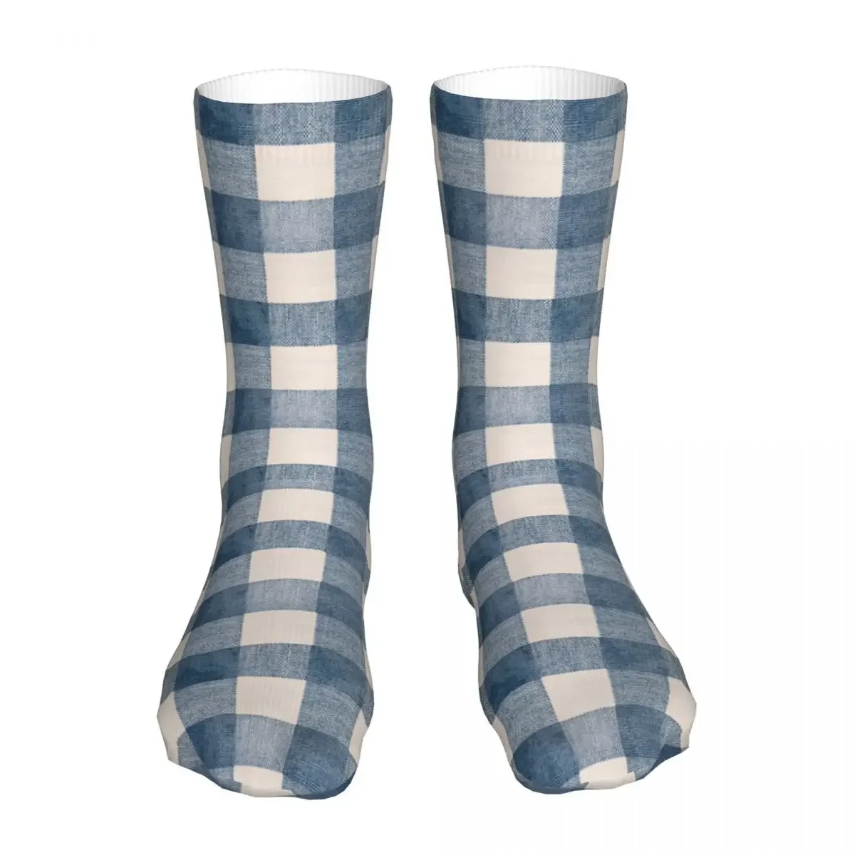 Happy Funny Socks Male Mens Women Harajuku Blue Gingham Plaid Country Socks High Quality Sock Spring Summer Autumn Winter