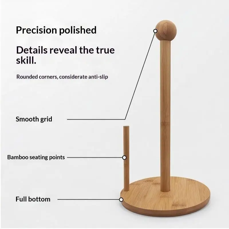 Vertical Wooden Tissue Roll Holder Durable Solid Wood Minimalist Style for Kitchen Bathroom Countertop Gift Choice