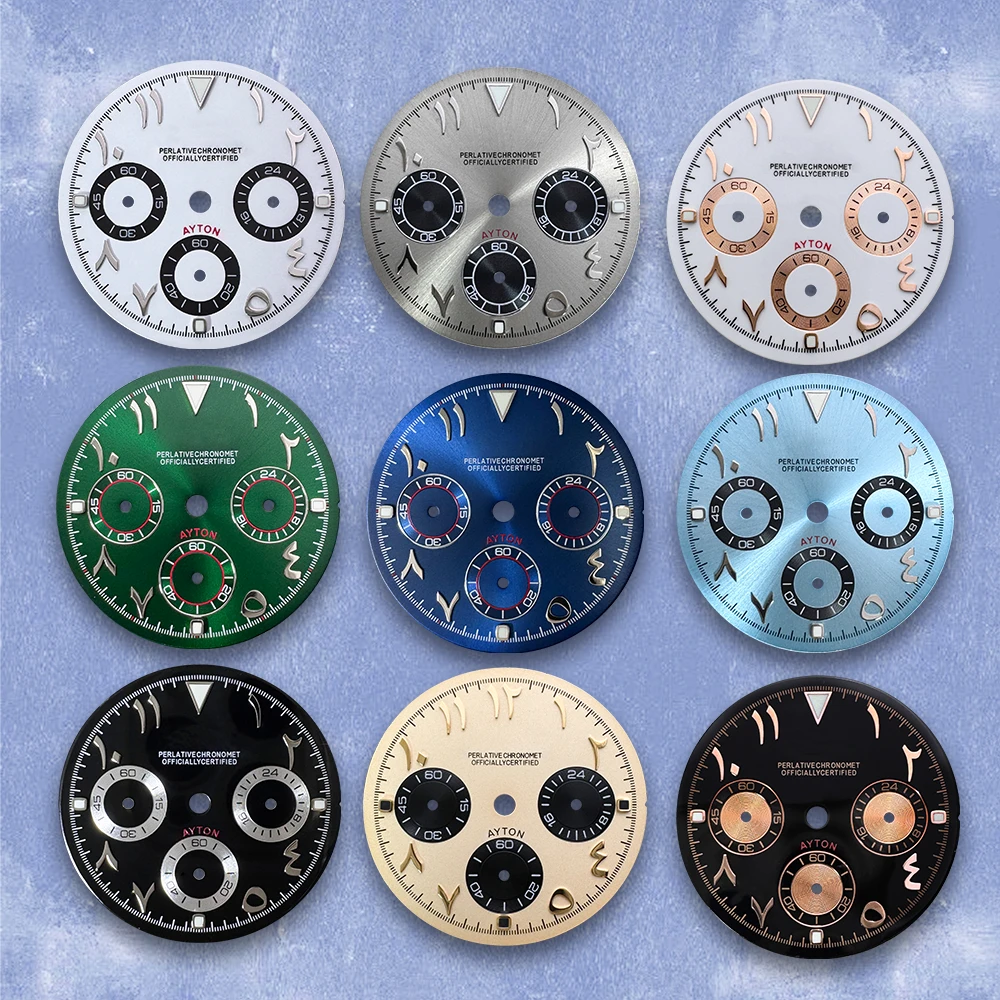 

29.5mm S Logo Panda DTN Arab Index Dial Fit VK63 Movement Green Luminous Sunray/matte High-Quality Watch Accessories