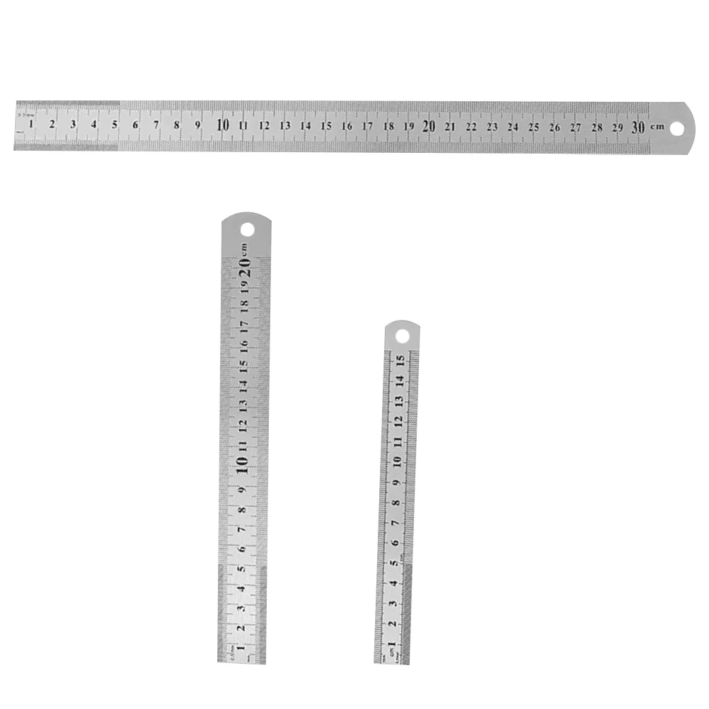 

3 Pcs Double-sided Graduated Ruler for School Woodworking Student Accessory Stainless Steel Metal Thicken