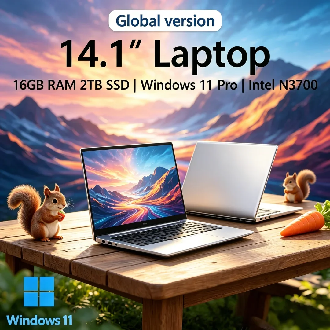 

2026 Quintessential Portable 14.1'' Hyperslim Laptop 16GB RAM 2TB SSD Intel N3700 1080P Screen Windows 11 Pro Scholarly Leisure