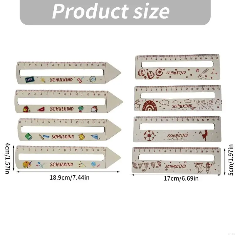 Wooden Ruler Set with Printed Centimeter Scale, 4 Piece School Measuring and Drawing Tool Set for Students and Teachers H8WD