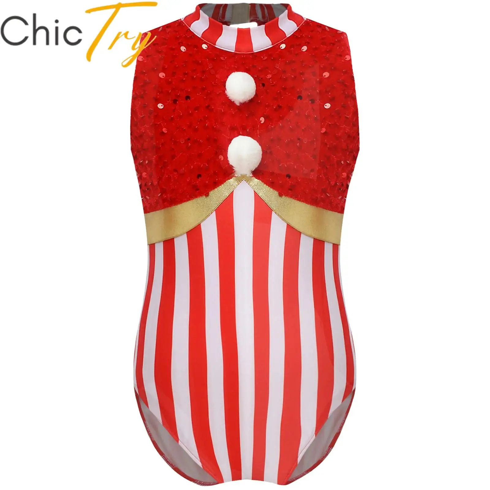 Kind Mädchen Weihnachten Ballett Tanz Trikot Gymnastik Eiskunstlauf Body Ärmel Candy Cane Kostüm Streifen Pailletten Overall