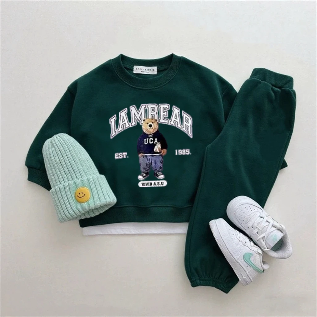 Cartoon-Zweiteiler-Set, Herbstkostüm für Kinder, lässiges Sportkostüm, langärmelige Outfits, bedruckter Kapuzenpullover + Hosen-Outfits für Babys – Detail 2