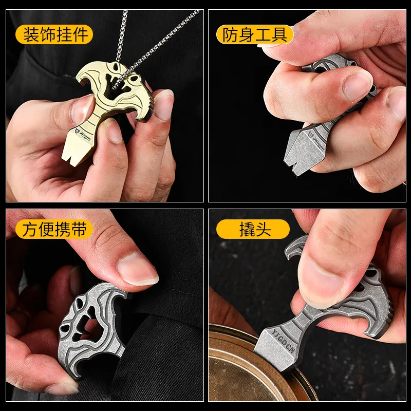 Creative Necklace Pendant Titanium Alloy Crowbar Nail Puller Bottle Opener Outdoor Self-defense Stab Cone  Window Breaker Tool