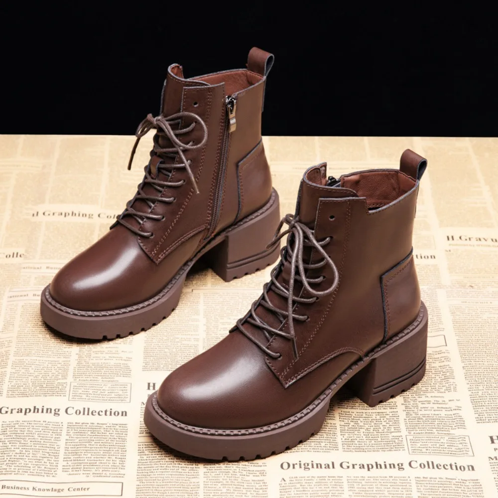 

Кожаные ботинки на платформе, женские короткие ботинки на высоком каблуке в британском стиле, осенне-зимняя бархатная женская обувь, ботильоны