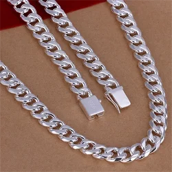 20-24inch 925 Sterling Silver Classic 10mm geometry Necklace Chain Men charm fashion wedding party Jewelry Holiday gifts
