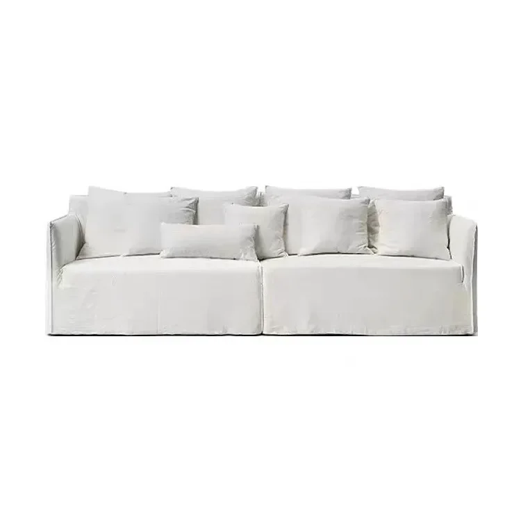 

Wind linen sofa B & B household down sofa Japanese fabric three-person sofa removable and washable