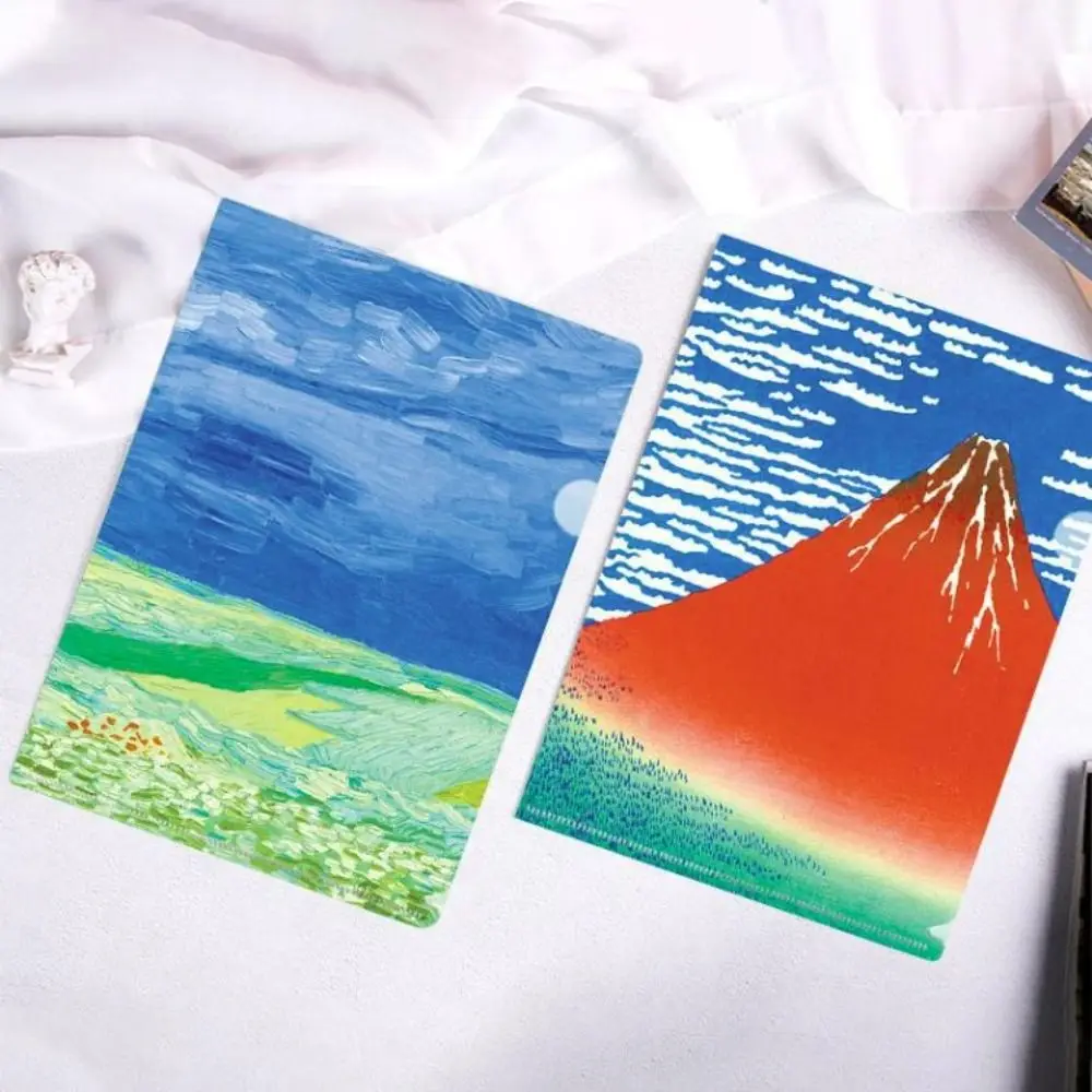 Cute Storage Bag L Shaped Folder Documents Famous Painting Series A4 File Folder Presentation Folder Paper Organizer School