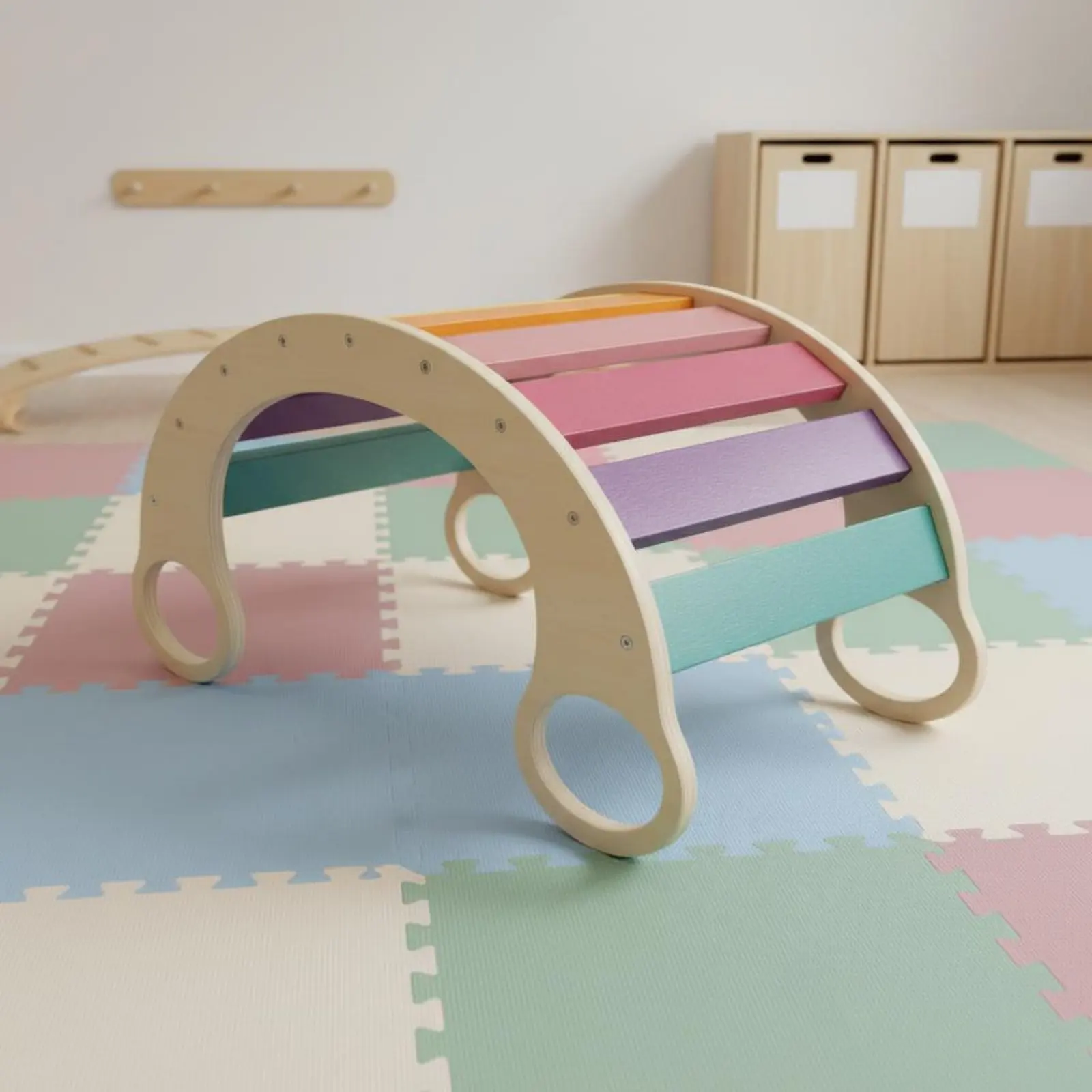 Rocking Climbing Arch Develops Physical Skills Kids Climbing Arch Wooden Rainbow Balance Board Safe & Sturdy Multi-Functional