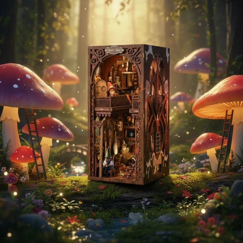 كوخ Tiny Fantasy DIY، مجموعة منزل خشبية مصغرة ثلاثية الأبعاد، غلاف ساحر لديكور الرف #2