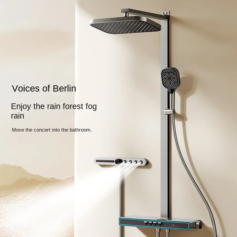 

High End Shower Nozzle Kit With Bluetooth Speaker 4200mAh Lithium Battery Pressurized Nozzle Brass Waterway Core IPX4 Waterproof
