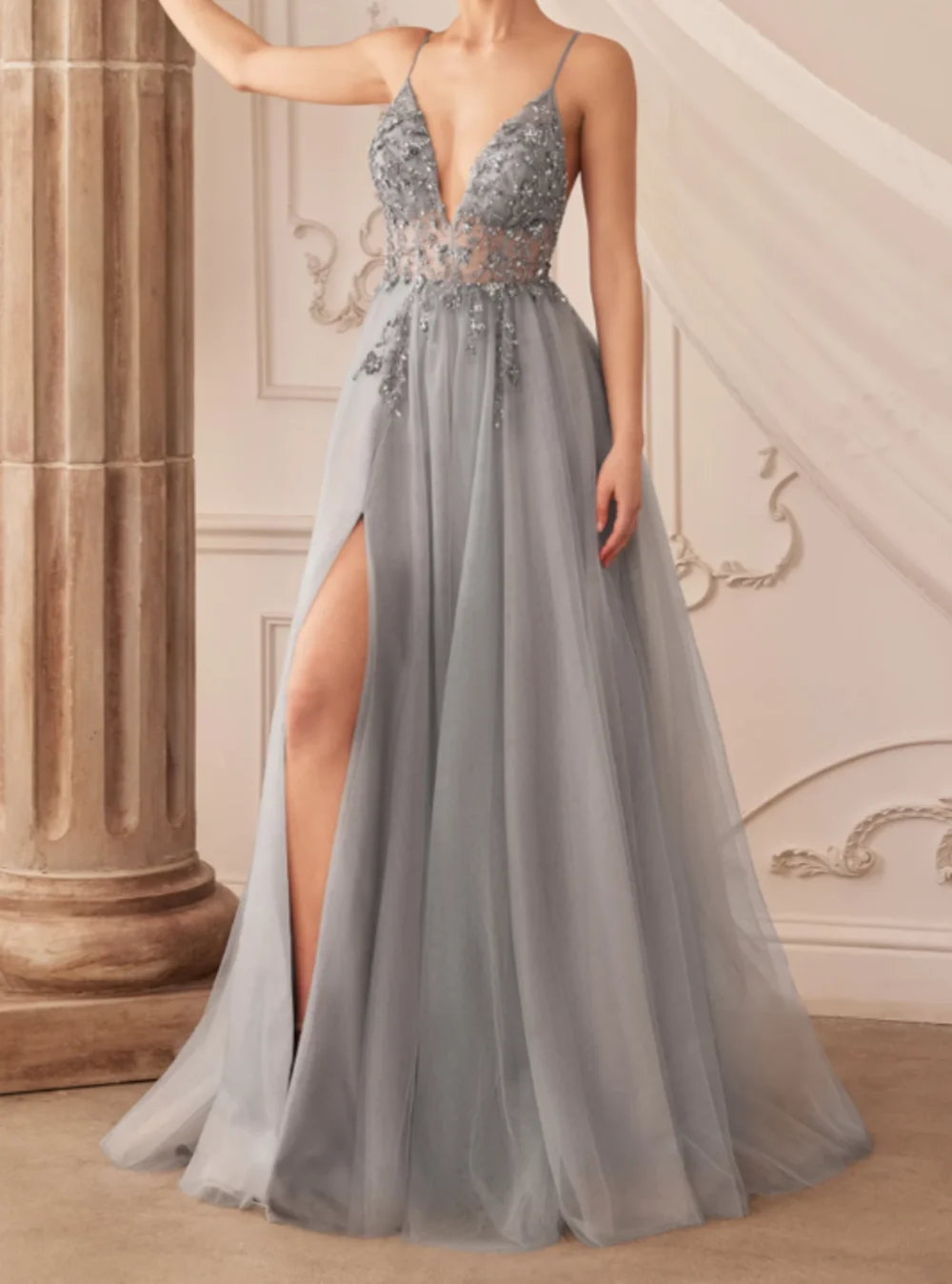 Charming Long A-Line V-Neck Strap Hand-Beading Formal Party Gowns Evening Dresses robe de soiree