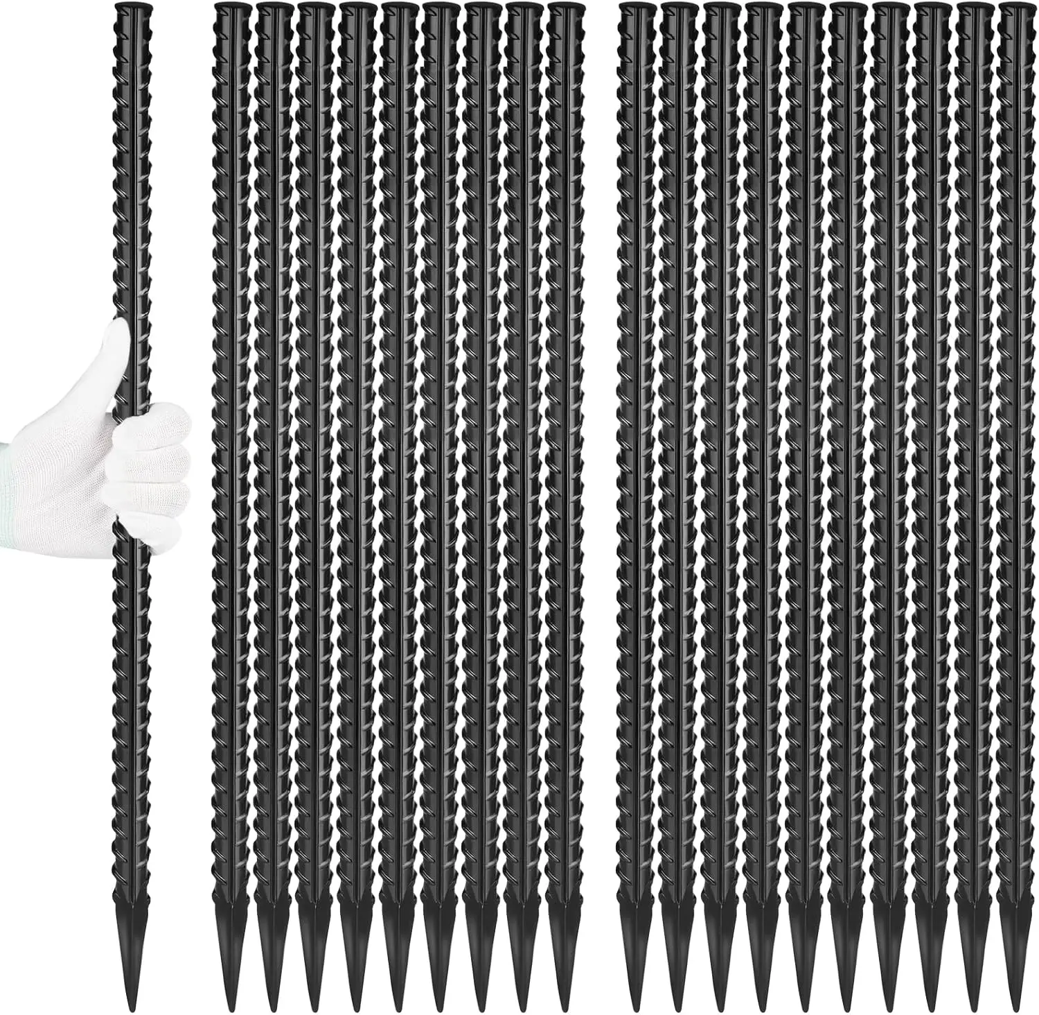 

24" Straight Rebar Stakes 20-Pack, 1/2" Steel Ground Anchors for Garden, Landscape, Concrete Forms & Camping