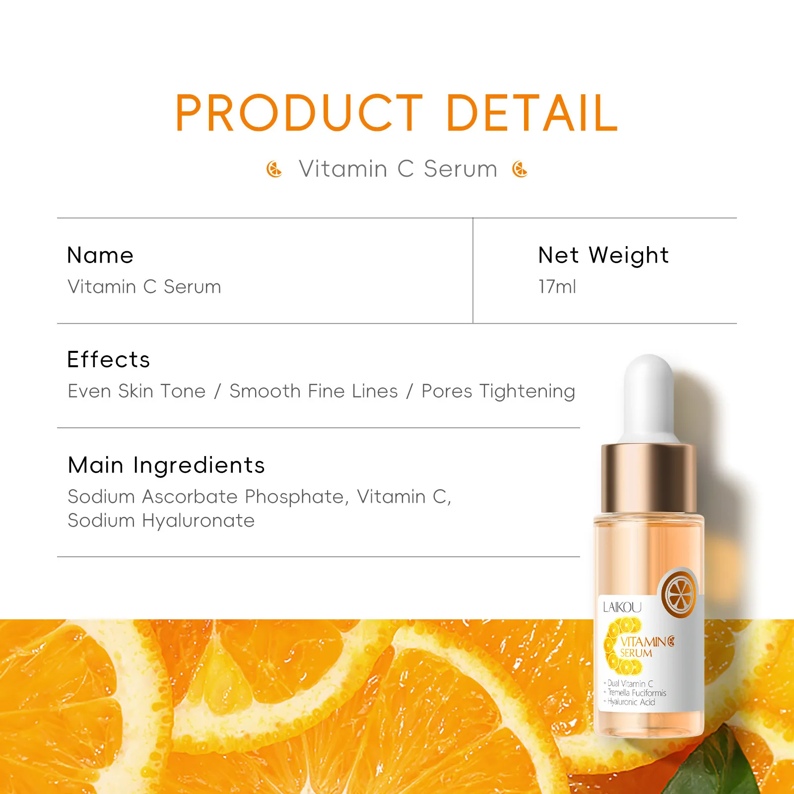 LAIKOU Vitamin C Facial Serum VC Moisturizing Hydrating Smoothing Face Essence Skin Care Products 17ml