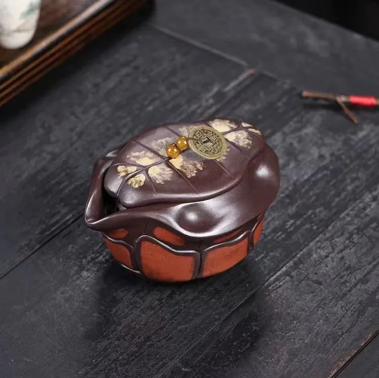 

280ml Purple Clay Handmade Purple Clay Teapot, "Wealthiest in the World" Handle Teapot, Turtle Shell Teapot, Gongfu Tea Se
