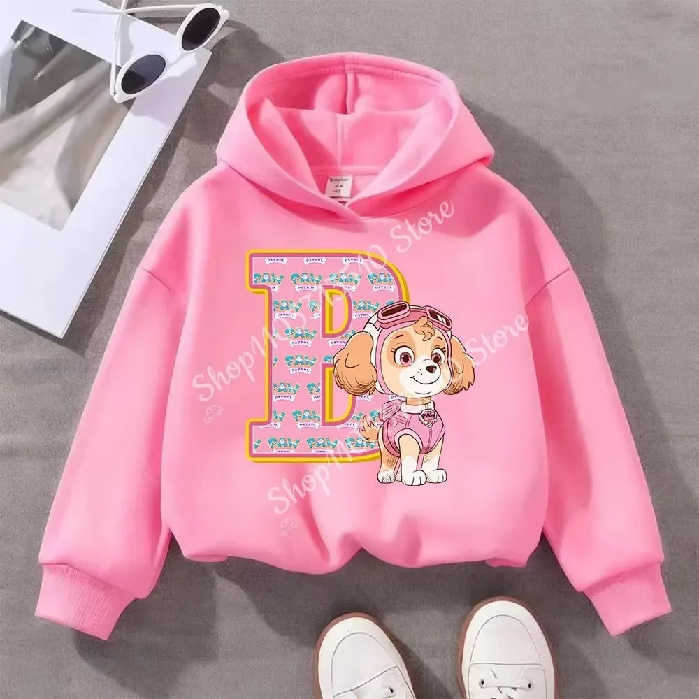 PAW Patrol Kinder-Rosa-Langarm-Hoodie für Mädchen, Skye, Polyester-Oberteil, Cartoon-Motiv, Pullover mit 26 Buchstaben-Druck, Kindergeburtstagsgeschenk – Detail 3