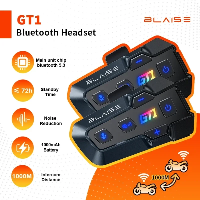 2024 New Intercom Motorcycle Helmet Bluetooth Headsets 2 Rider Communication Moto 1km Music Sharing FM Radio Biker Interphone