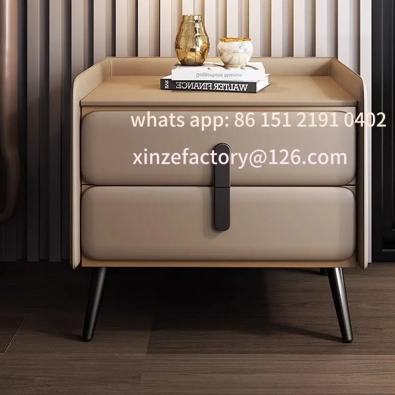 

Customizable Premium light luxury simple solid wood home leather modern bedroom locker storage and installation bedside cabinet