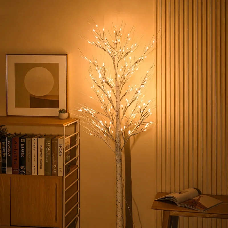 LED Birch Tree Lights White Birch Tree Lamp Christmas Tree Luminous Creative DIY Lamps New Year Warm Light Decorations for Home