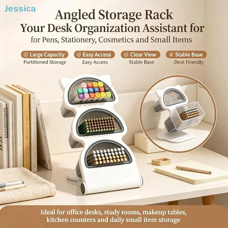〔S〕Large Capacity Desk Organizer Pen Holder Oblique Pencil Storage Box Desktop Stand Case for School Office Stationery Makeup