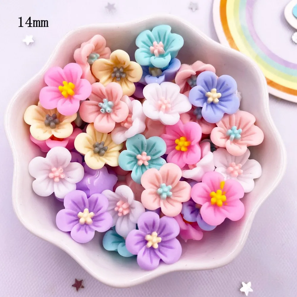 50Pcs 14mm Resin 3D Colorful Morning Glory Flower Gems Flatback Figurines Scrapbook Wedding Applique Home Decor Crafts L708