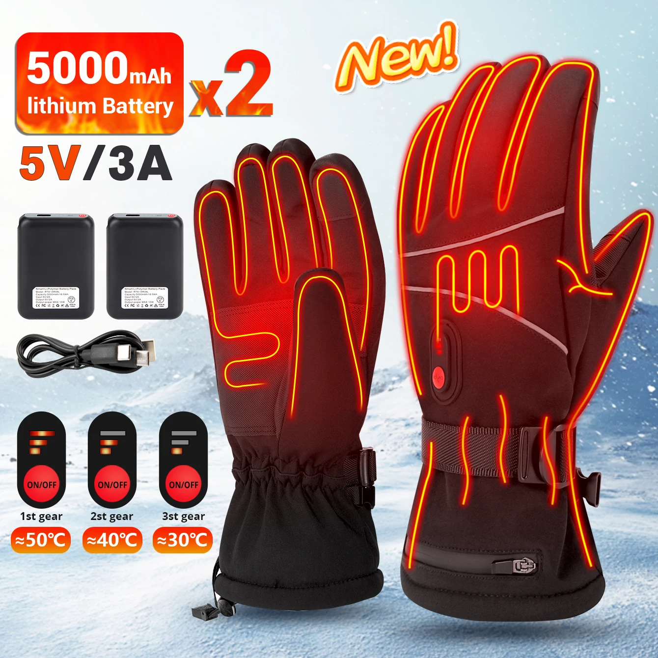 Ski Electric Heating Gloves Winter Warm Motorcycle Gloves 5000mah With Battery Self Waterproof Self Heating Equipment