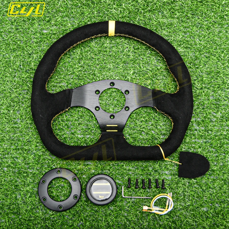 Universal 13inch 320mm D Shape Steering Wheel Suede Leather Flat Dish Sim Racing Steering Wheel