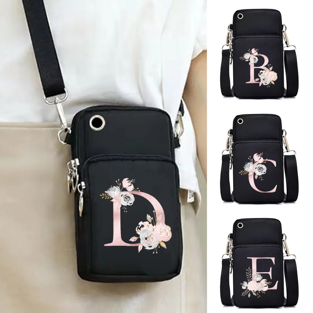 Luxury Mobile Phone Bag Shoulder Bag Pink Flower Pattern Crossbody Handbag Universal Sports Arm Pack for Samsung/phone/redmi K50