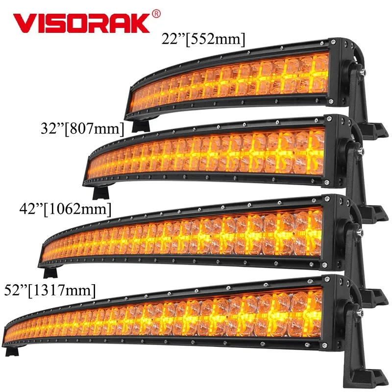 

12V 24V 22 32 42 52" Off-road SUV Curved Flood LED Work Light Bar 7D Amber DRL For Jeep Car ATV UTV 4x4 4wd Pickup Truck Lorry