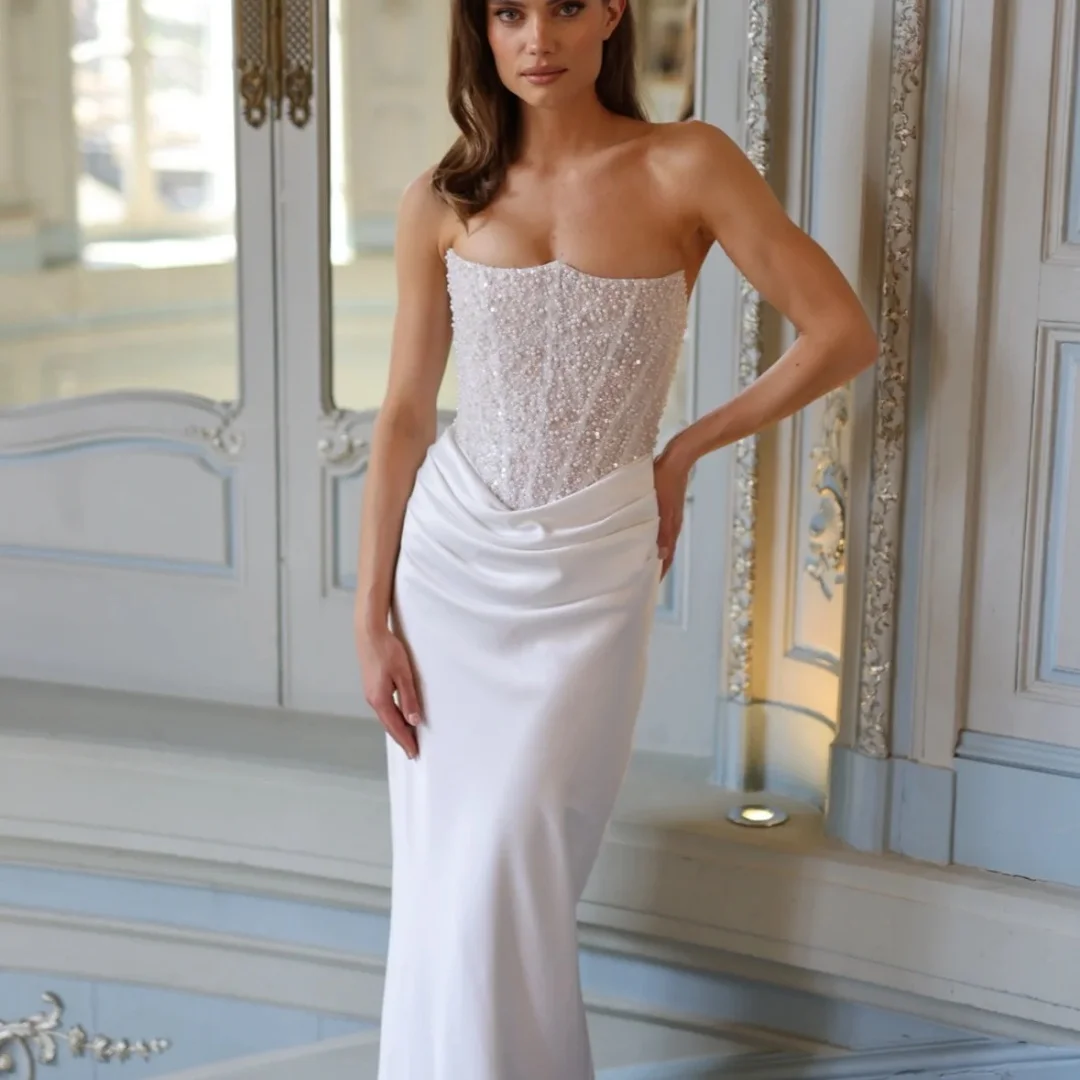 Amanda Aangepaste Kralen Strapless Backless Prom Dress Mouwloze vestidos de noche Vloerlengte Zeemeermin Formele Avond 2025