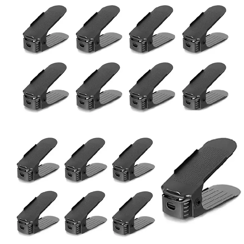 

PZHI-Double Layer Design For Closet 15 Pack Shoe Slots Organizer, Adjustable 4-Level, 50% Space Saver(Black)