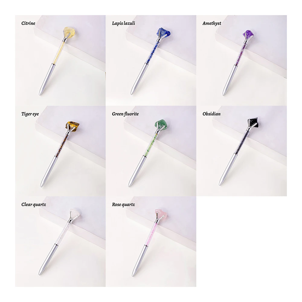 1PC Natural Crystal Raw Stone Gravel Ballpoint Pen Metallic Silver Signature Pen Office Stationery Ballpoint Pen Advertising Pen